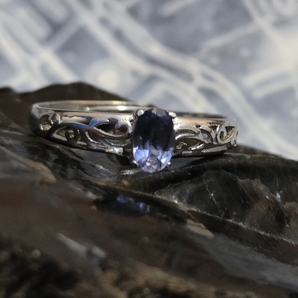 Faceted Iolite Gemstone Silver Ring Adjustable #0… - image 1